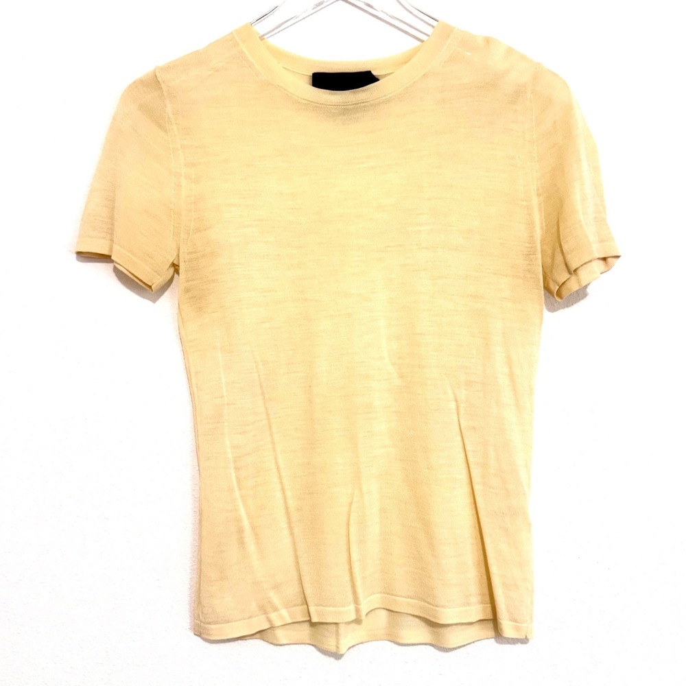 Nili Lotan Pale Yellow Silk Semisheer Short Sleeve Tee Knit Top